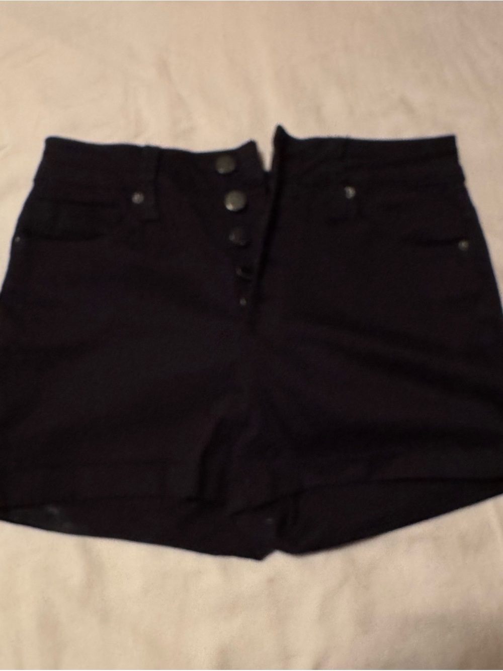 High-Waist Black Button-Front Women's Shorts